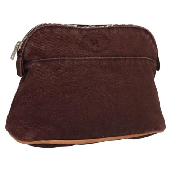 HERMES Bolide PM Pouch Canvas Brown Silver Auth ti3093 - Picture 1 of 16